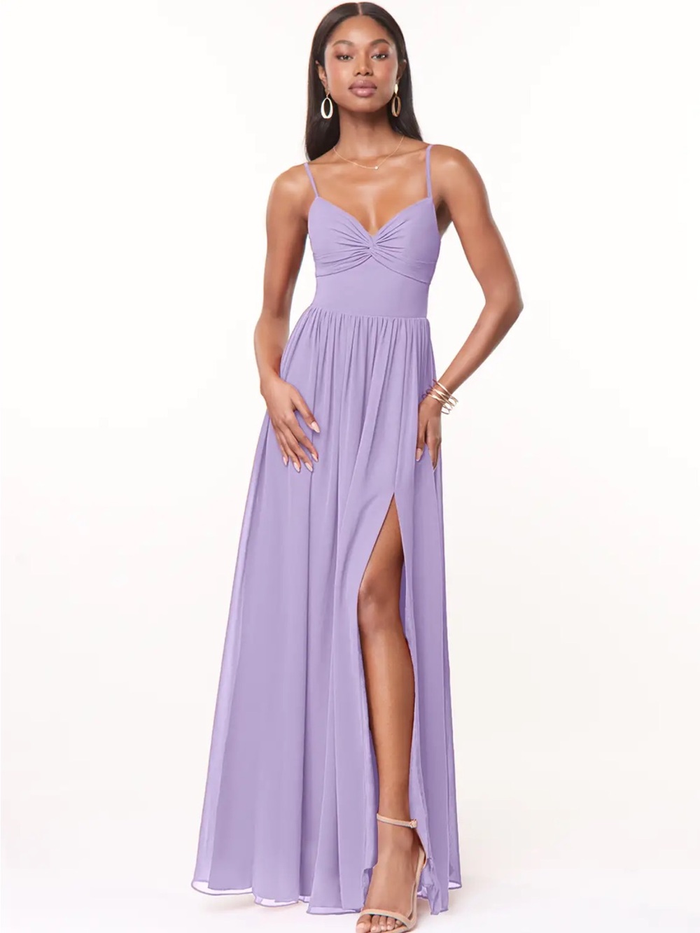 Azazie Zeya Lilac A-Line V-Neck Pleated Chiffon Dress